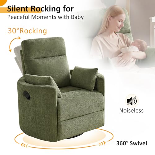 Olive Nursery Rocking Chair with Swivel, Recline & Footrest - Arcrinte Set of 1