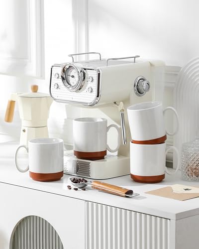 MALACASA 16oz Ceramic Coffee Mug Set of 4 - Straight Khaki White, Durable & Stackable