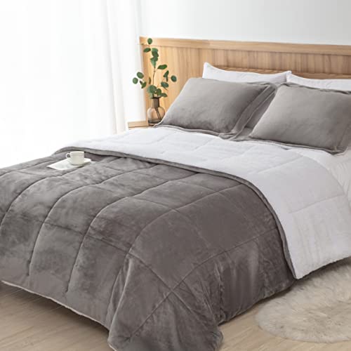 Ultra Soft Sherpa Comforter Set - Full Queen, 3 Piece Grey Bedding