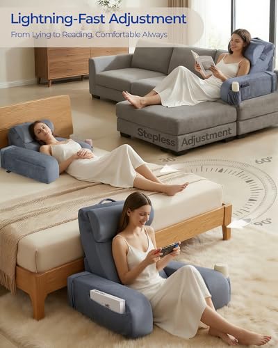 Adjustable Reading Pillow with Ergonomic Backrest & Headrest - Grey