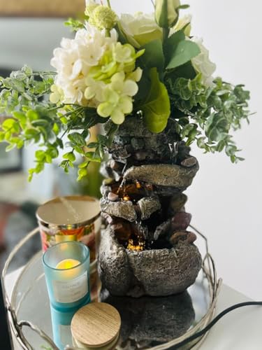 Tabletop Water Fountain with LED Light and Planter for Indoor Decor