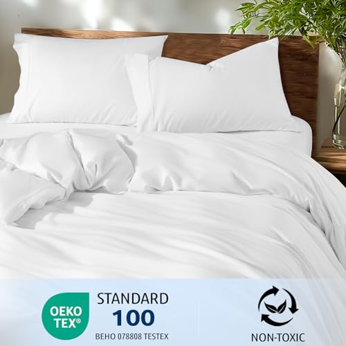 White Queen Size Cotton Duvet Cover Set 90x90 Inches with Pillow Shams