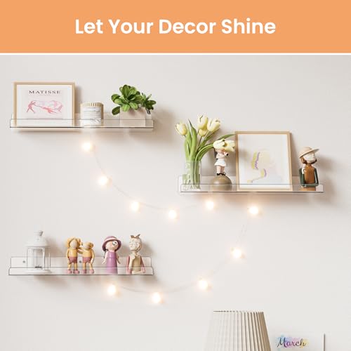 upsimples 4 Pcs 15" Acrylic Shelves for Wall Storage and Organizer,