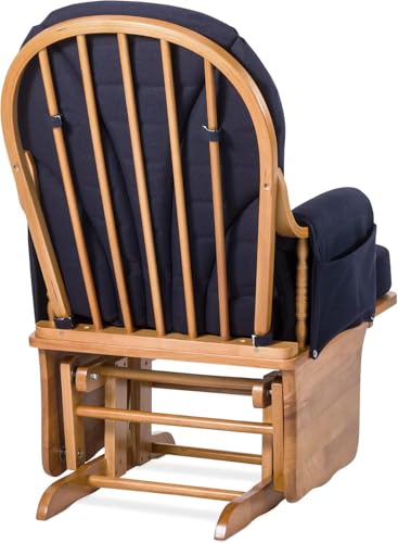 Nursery Glider Rocker Chair with Wood Base and Padded Armrests, Navy