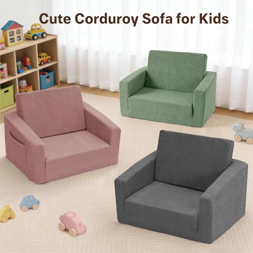 2-in-1 Foldable Kids Sofa Chair, Convertible Foam Couch for Playrooms
