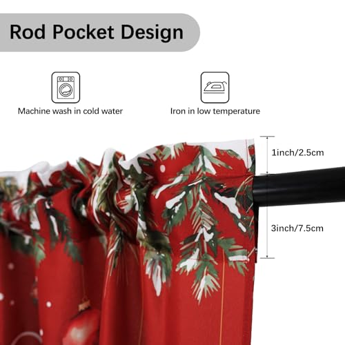 WeFrea Red Christmas 3-Piece Kitchen Curtain Set 27.5"W x 36"L Snowflake Trees Valance 54"W x 18"