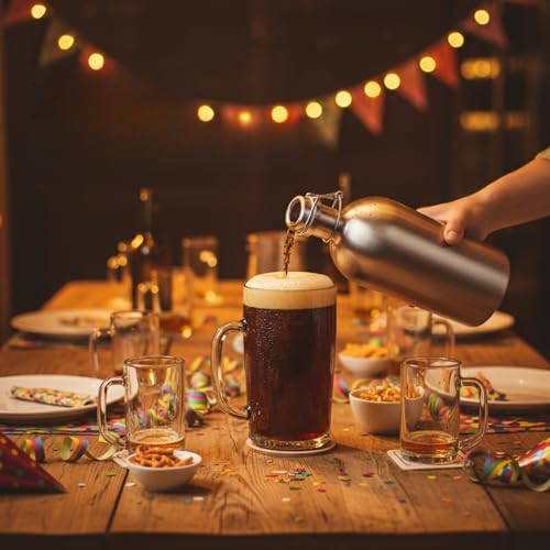 64 oz Stainless Steel Beer Growler Set - Leak-Proof Flip Top Canteen (2-Pack)