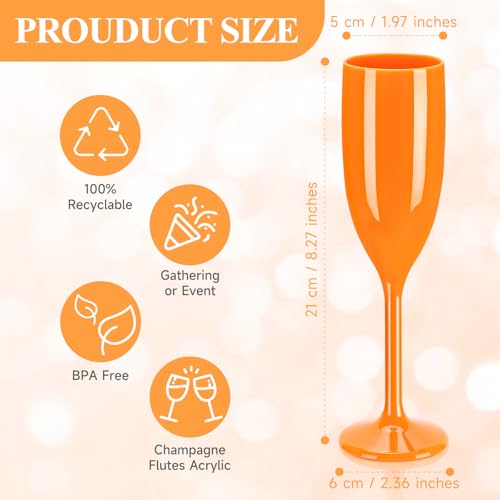 XUWAIDSGN Orange Reusable Acrylic Champagne Flutes 24 Pack Unbreakable Stemmed Glasses for Celebrations