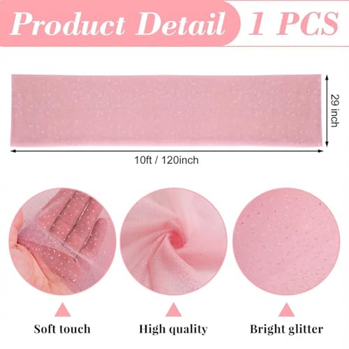 Windkream 1 Pc Glitter Tulle Table Runner 120 x 29 in Pink - 10 ft Mesh with Sequins