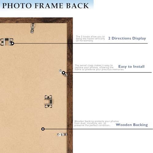 11x14 Wood Picture Frame with 8x10 Mat - Deep Brown Wall Hanging Frame