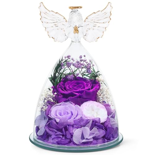 Preserved Rose Glass Angel Figurine with LED Lights - Forever Flower Gift Box