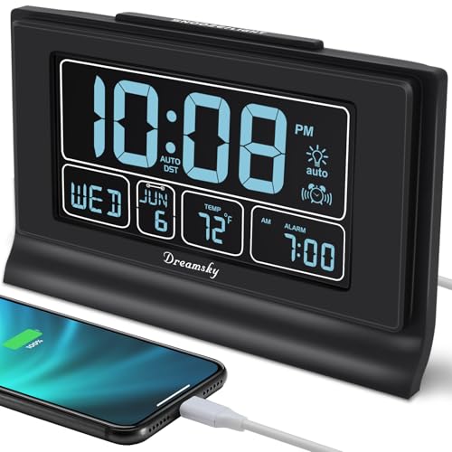 Digital Alarm Clock for Bedroom with 5 Inch Display, USB Port & Auto DST