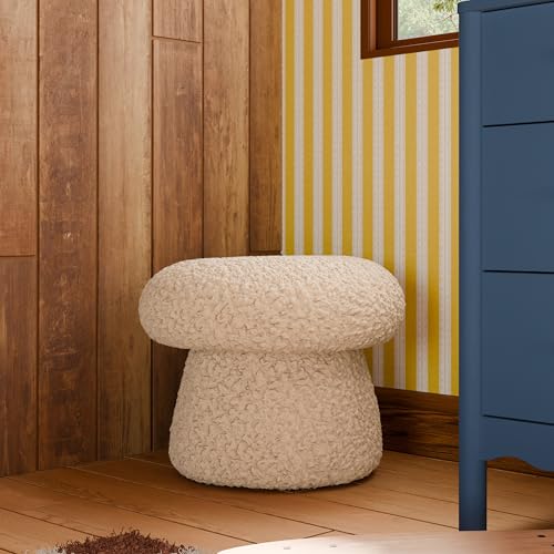 Plush Round Mushroom Pouf Ottoman - Chai Shearling Nursery Footrest