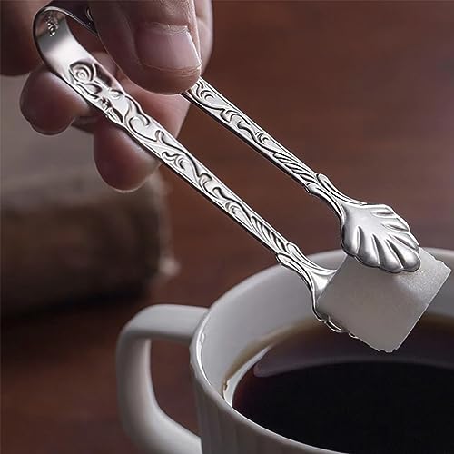 Stainless Steel Rose Design U-Shaped Tongs for Tea & Coffee - Mini Ice & Sugar Cubes, 2 Pack