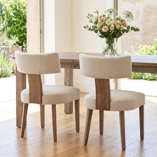 Mid-Century Modern Upholstered Dining Chairs, Set of 2, Beige Linen