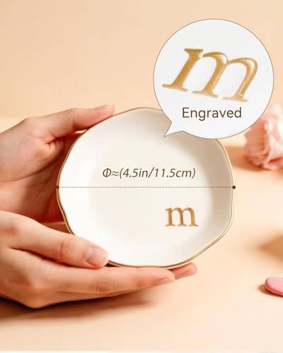 Personalized Ceramic Jewelry Dish with Gold Initial - Ring & Earring Tray - Variation S