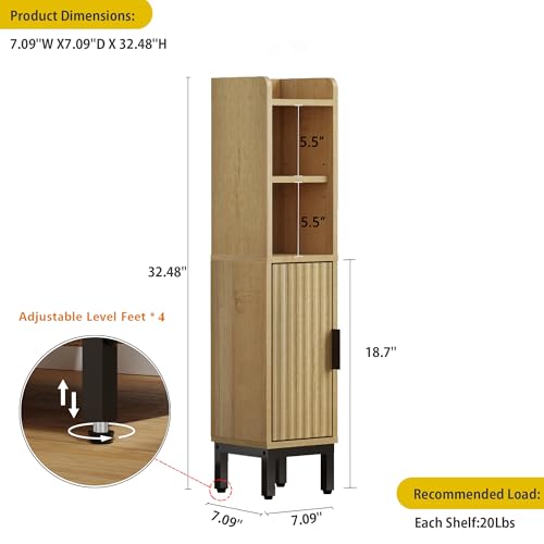 FerniTry Oak 4-Tier Narrow Corner Bathroom Storage Cabinet - Floor Toilet Paper Organizer