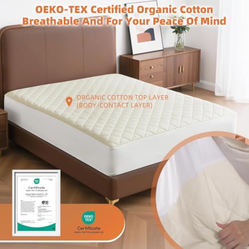 Organic Queen Mattress Protector - 5-Sided Waterproof, Noiseless & Breathable