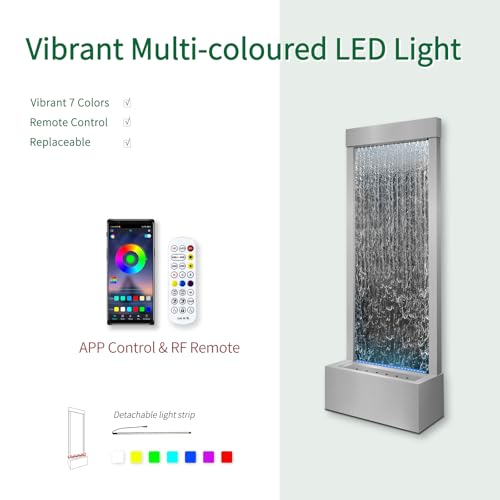 48-inch Stainless Steel Mirror Waterfall Fountain with 7-Color LED Lights