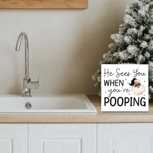 EVXID Pooping8 Funny Christmas Bathroom Decor 5x5 Inches - Santa Toilet Ornament