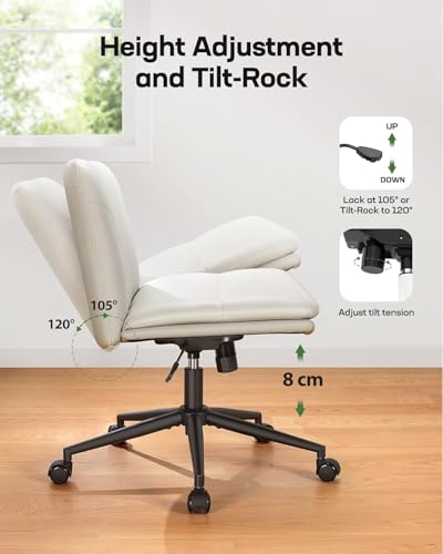 Wide Armless Criss Cross Office Chair, PU Leather Desk Chair
