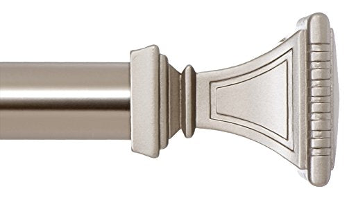 Decorative Curtain Rod with Carved Square Finials, 72-144 Inch, Satin Nickel