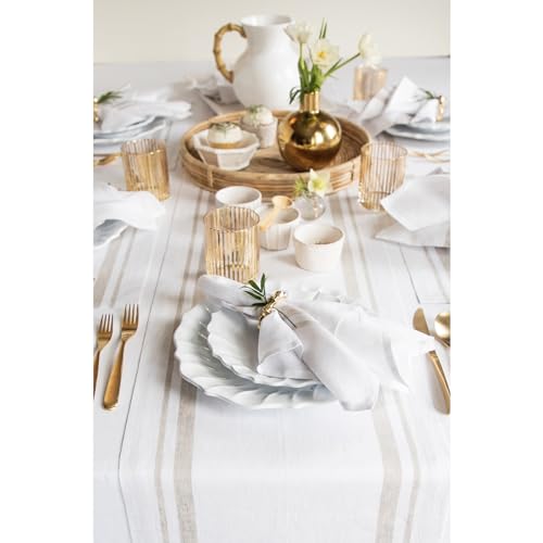 Solino Home 100% Linen Table Runner 14 x 132 in - Natural & White Stripe (Natural & White)
