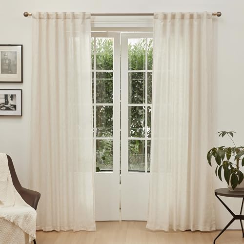 Natural Linen Semi Sheer Curtains 84 Inches Long - 2 Panel Set (50" x 84")