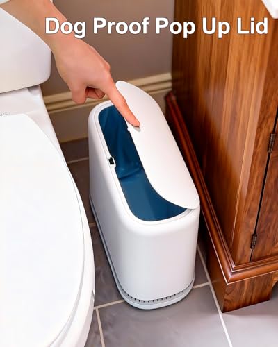 Slim 2.3 Gallon Bathroom Trash Can with Lid - White Dog Proof Waste Basket