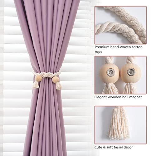 Magnetic Curtain Tiebacks - 2 Pack Boho Cotton Rope Holdbacks