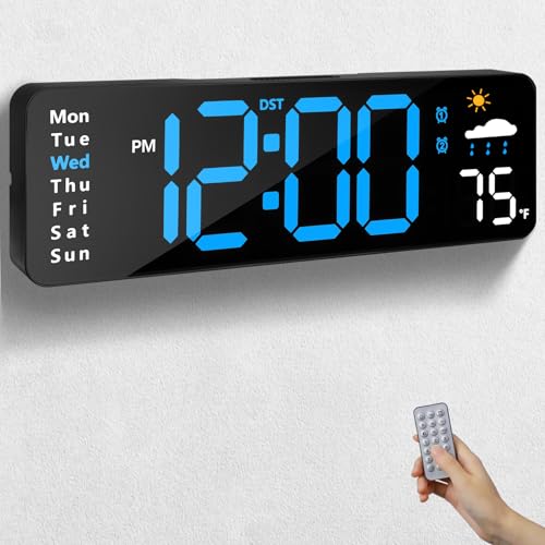 11-Inch LED Digital Wall Clock with Remote, Large Display Alarm & Temp