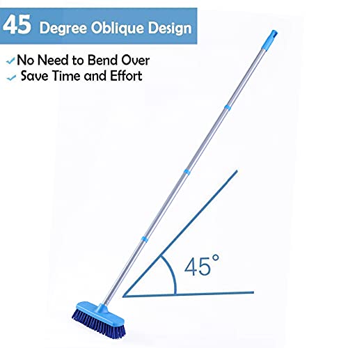 Deck Scrub Brush with Long Handle - 50" Adjustable Stiff Bristle Floor Scrubber