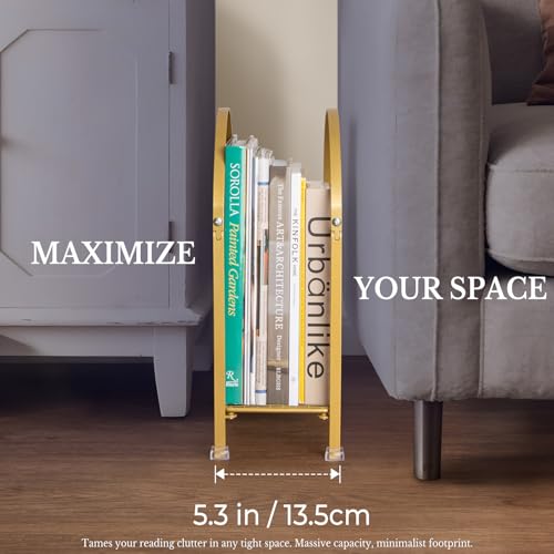 Freestanding Metal Magazine Rack - Gold Handbag-Style Floor Stand