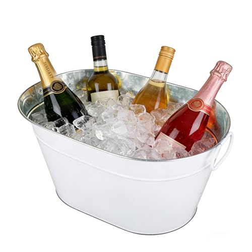 White Galvanized Beverage Tub 3 Gallon Ice Bucket with Handles for Drinks & Parties - SENCOS