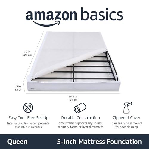 Amazon Basics 5-Inch Low Profile Queen Smart Box Spring Bed Base