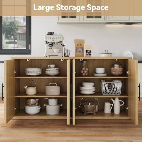 63" Fluted Buffet Cabinet, Modern Arched Sideboard Credenza with Storage