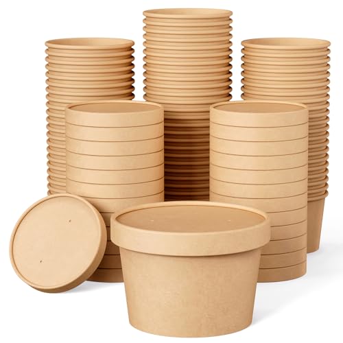 8oz Paper Soup Containers with Lids – 50 Pack, Disposable Take-Out Cups