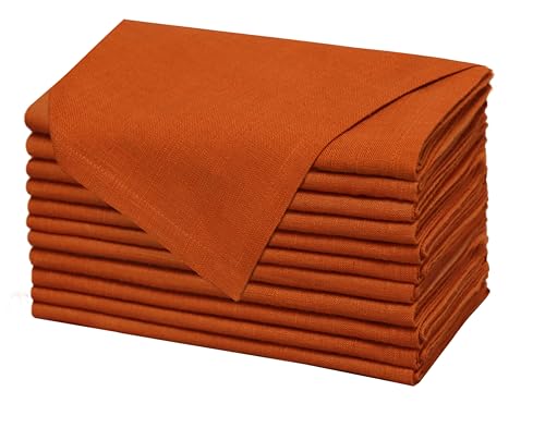 100% Cotton Cloth Dinner Napkins - 17x17 Inch Pumpkin Spice, Set of 12