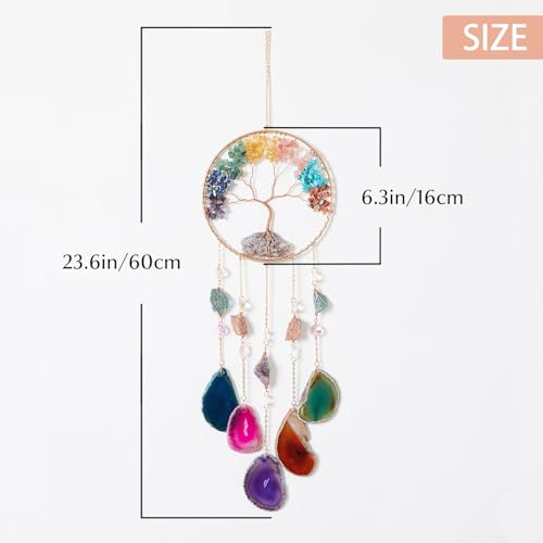Tree of Life Dream Catcher with Healing Agate Stones Wall Decor