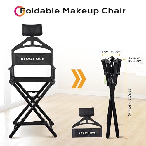 28-Inch Portable Folding Makeup Director Chair with Adjustable Headrest