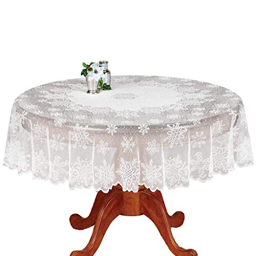 DoubleWood White Lace Round Christmas Tablecloth 70" Dia – Snowflake Pattern