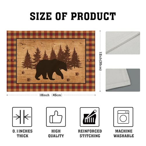 Imiss Rustic Bear Forest Pine Tree Placemat Set of 4 - 12x18 Inch Farmhouse Table Mats