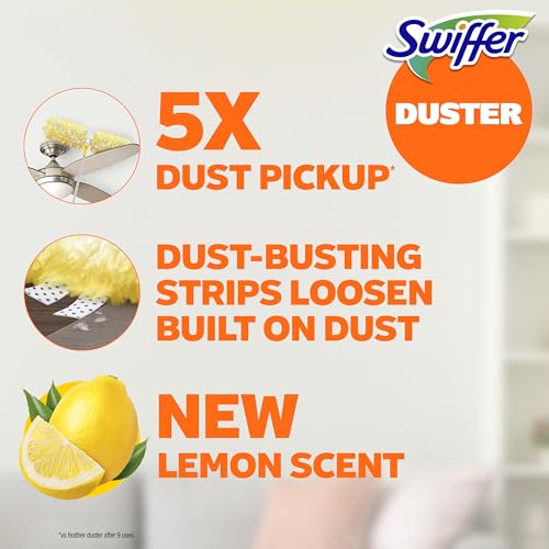 Heavy Duty Extendable Duster Kit with 6 ft Handle & 8 Refills, Lemon Scent