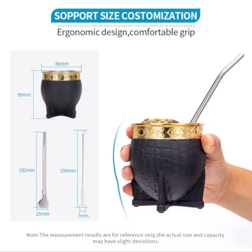 Black Mate Imperial Argentino Kit - Stainless Steel Tea Cup & Leather Wrapped Mug with Straw