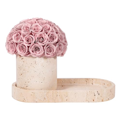 Preserved Flower Arrangement with Yellow Travertine Vase and Stone Tray