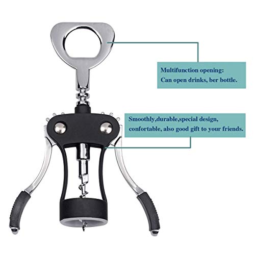 Ilyever Black Wing Corkscrew with Bottle Stopper - Premium Wine Opener & Bottle Opener