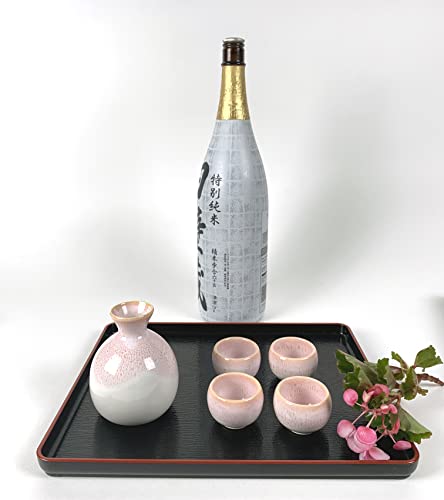 Pink Cherry Blossom Japanese Sake Set - Porcelain Decanter & Cups Gift Set, Made in Japan