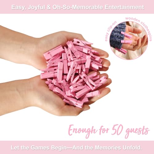 Don't Say Baby Shower Game Set with 52 Pink Clothespins and Sign