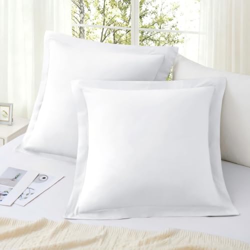 White 26x26 Euro Pillow Covers, Soft Cotton Euro Sham Set of 2