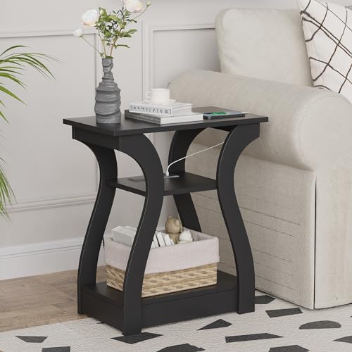 3-Tier End Tables Set of 2 with Charging Station, USB Ports & Outlets